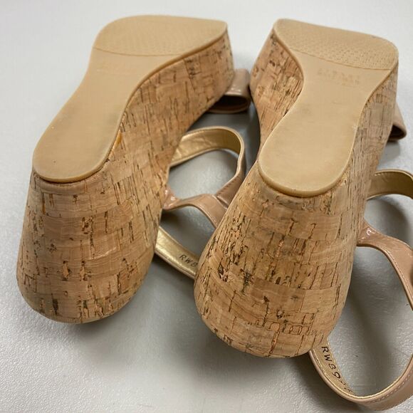 Stuart Weitzman Sandals Womens 10 Beige Cork Platform Wedge Slingback Patent - Picture 9 of 11